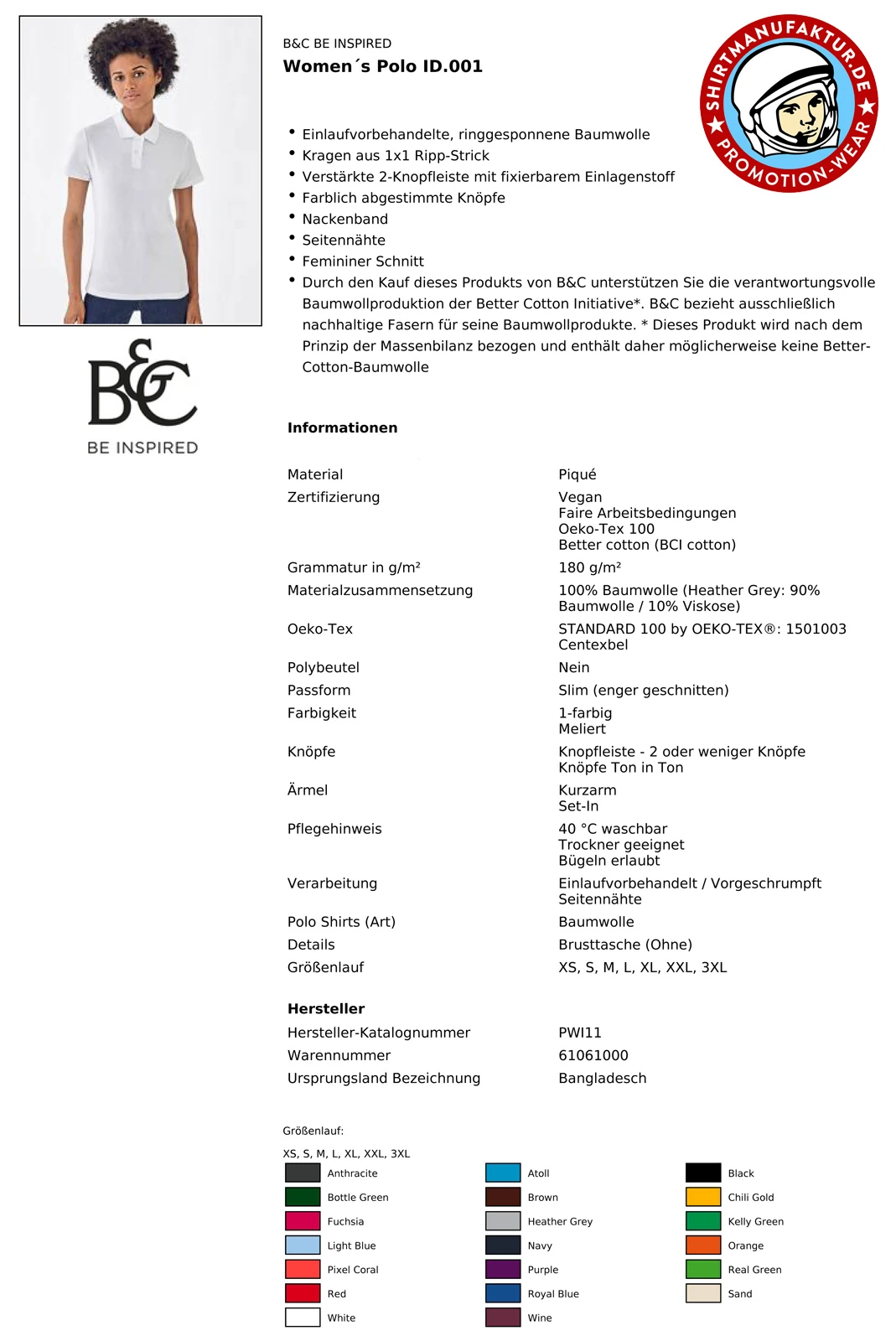 B&C Womens Polo ID.001