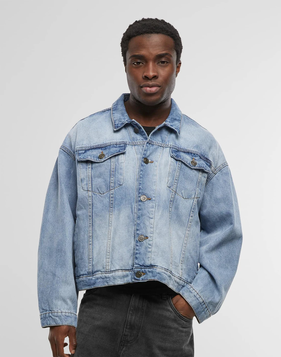 Build Your Brand Heavy Ounce Boxy Denim Jacket