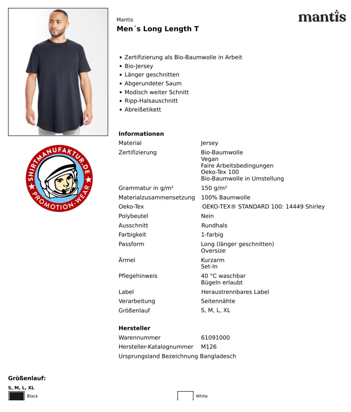 Mantis Mens Long Length T