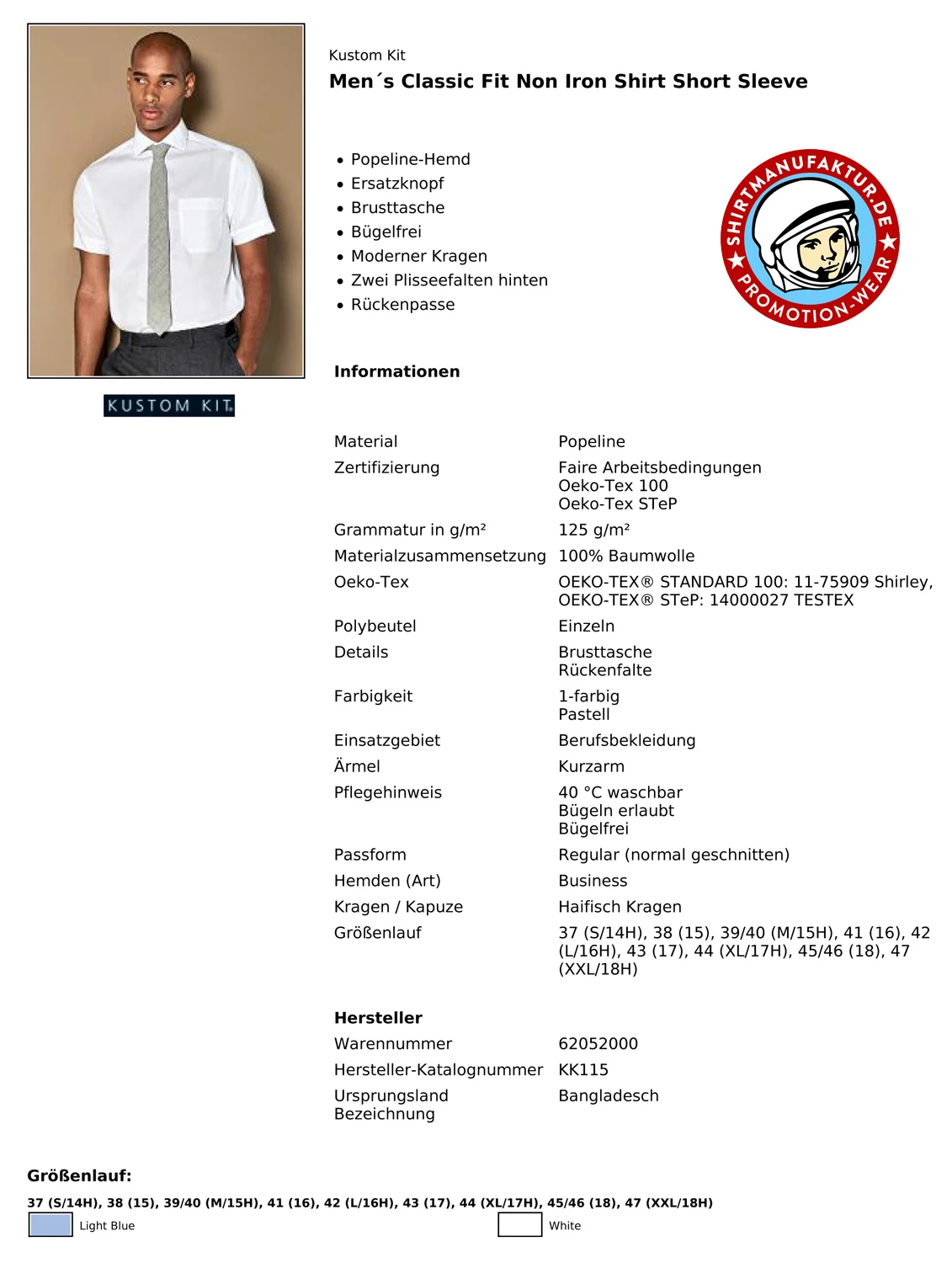 Kustom Kit Classic Fit Non Iron Shirt