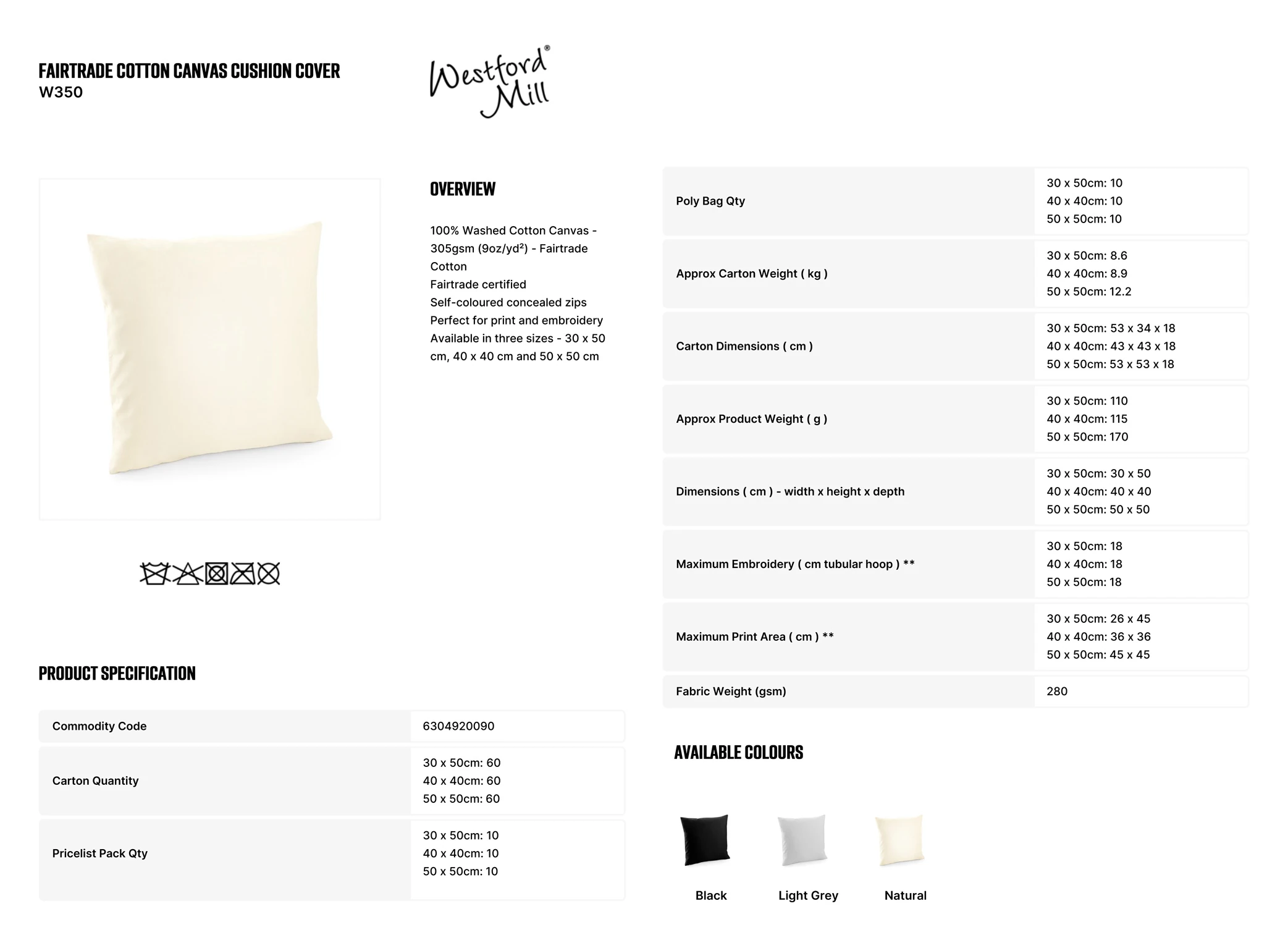 Westford Mill Fairtrade Cotton Canvas Cushion Cover