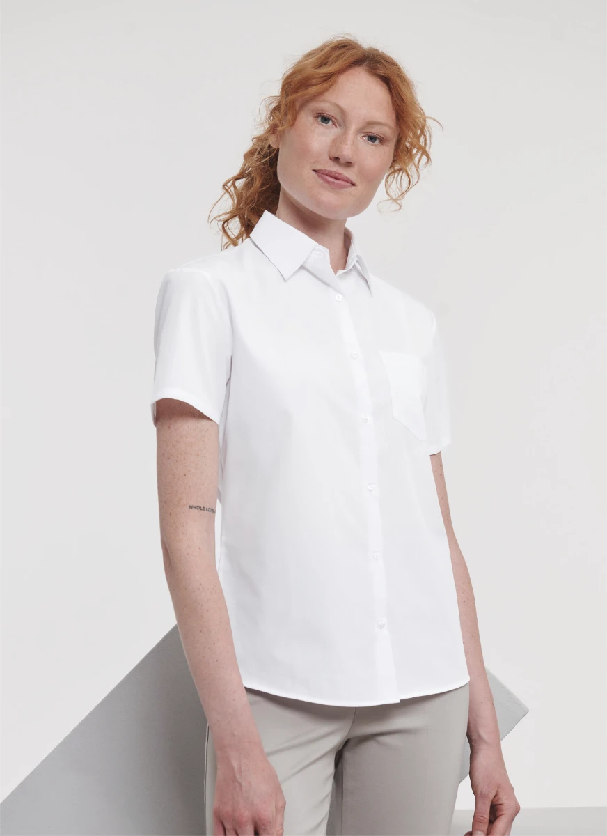 Russell Ladies Short Sleeve Poly-Cotton Poplin Blouse
