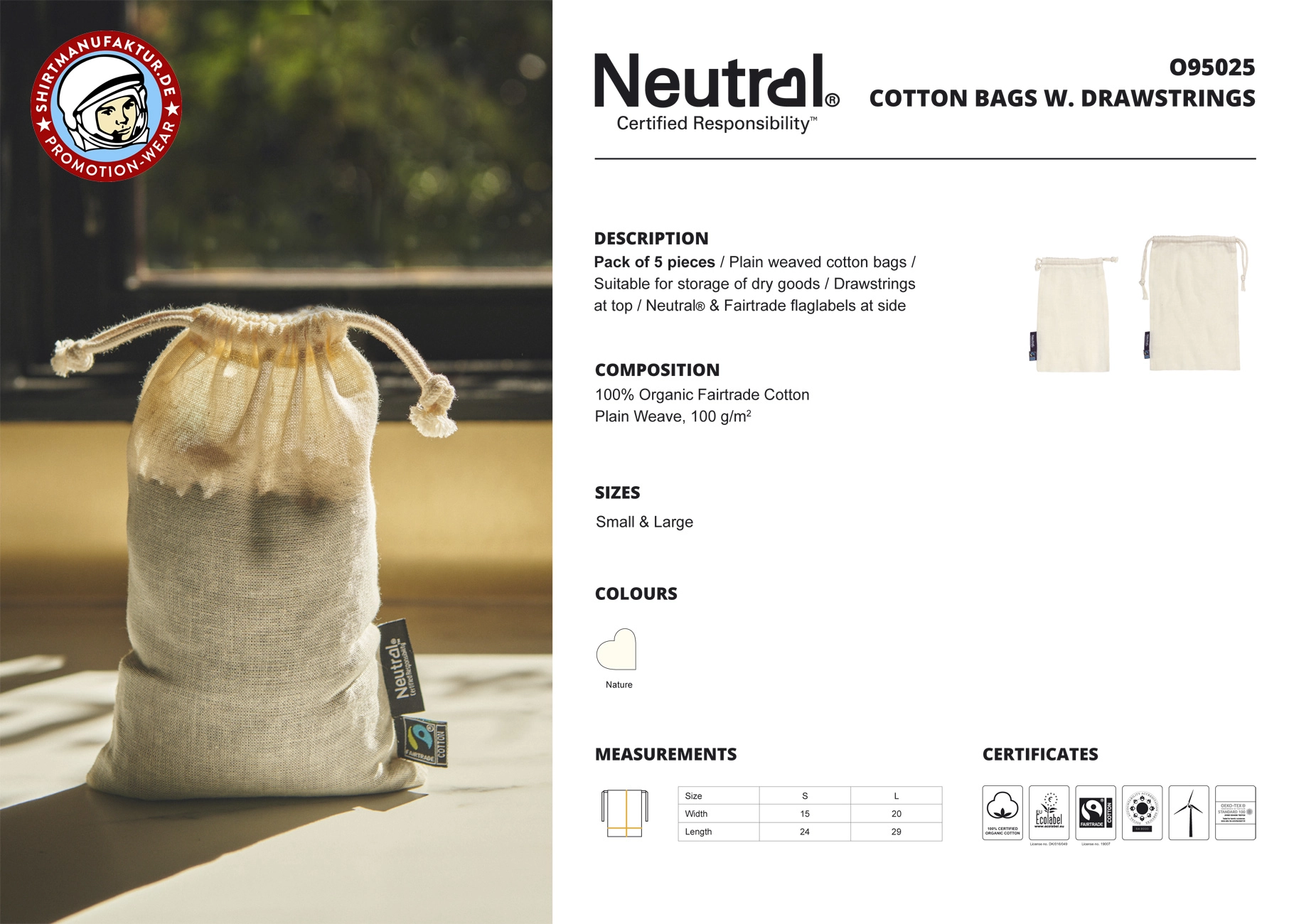 Neutral Cotton Bag With Drawstrings