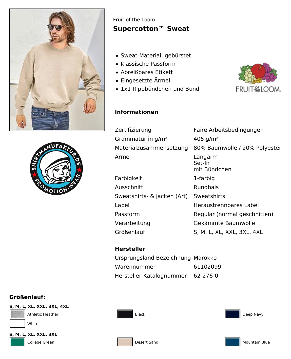 Fruit of the Loom Supercotton Sweat