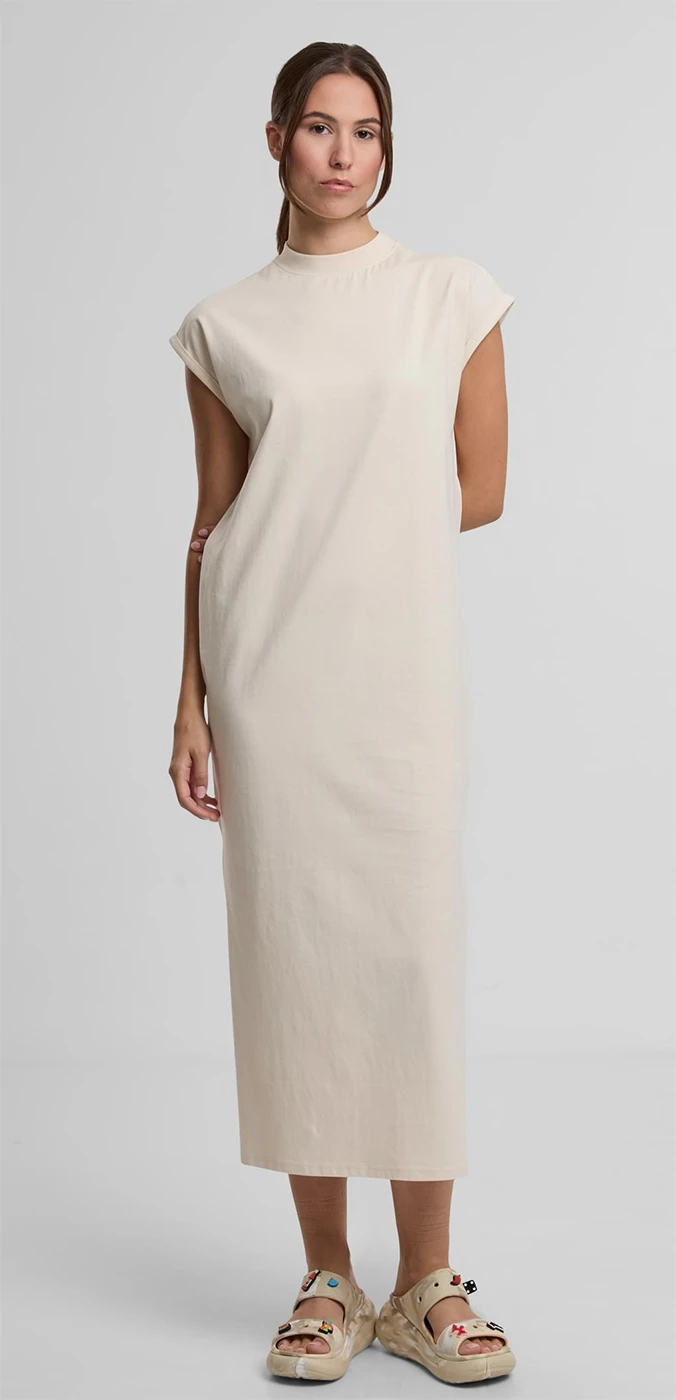 Build Your Brand Ladies Long Extended Shoulder Dress