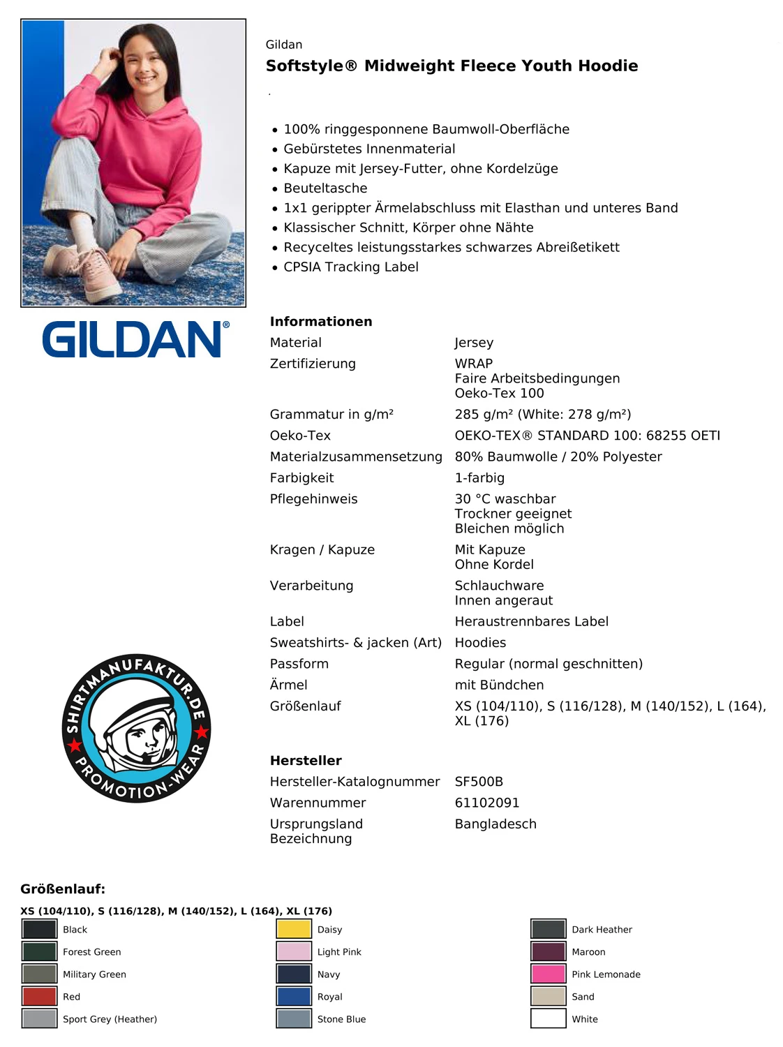 Gildan Softstyle Midweight Fleece Youth Hoodie