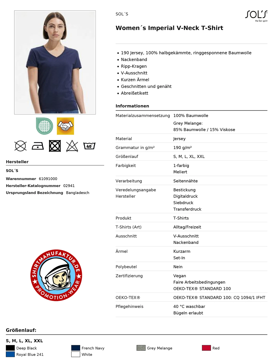 Sol's Womens Imperial V-Neck T-Shirt