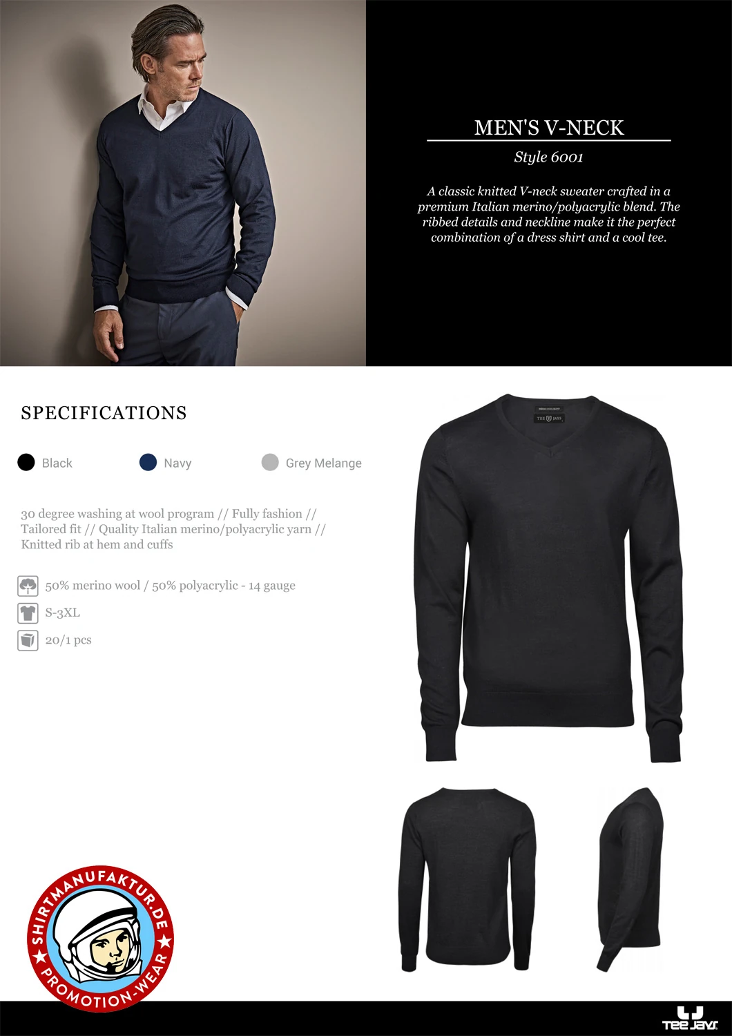 Tee Jays Mens V-Neck Sweater
