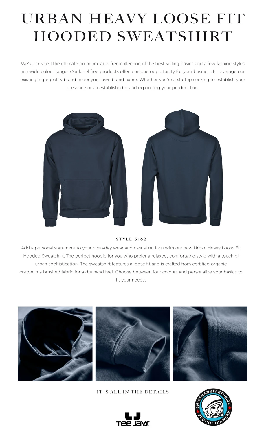 Tee Jays Urban Heavy Loose Fit Hooded Sweatshirt