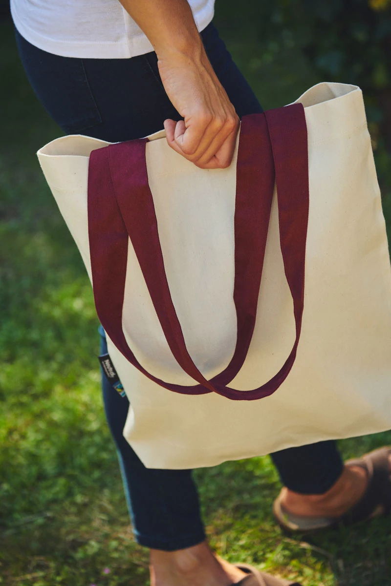 Neutral Twill Bag With Contrast Handles