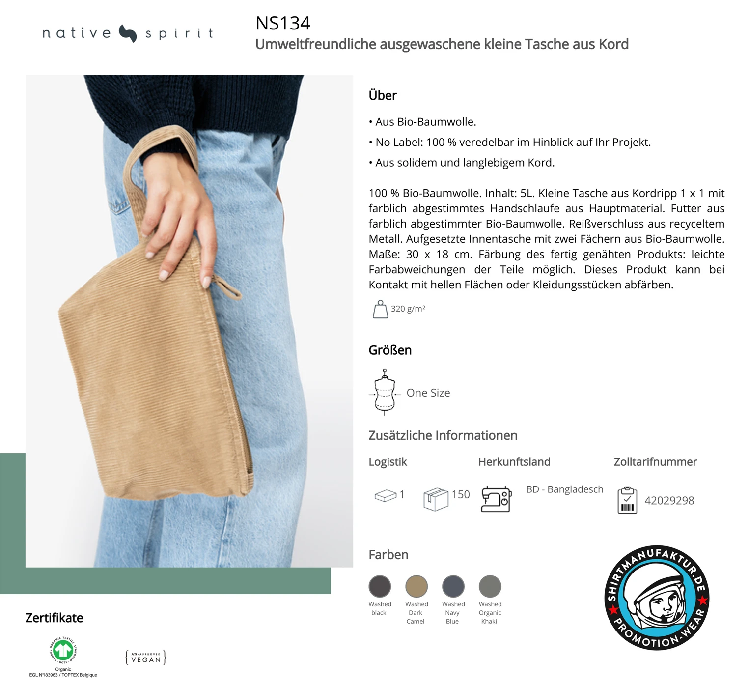 Native Spirit Corduroy Washed Handle Pouch Native Spirit Corduroy Washed Handle Pouch