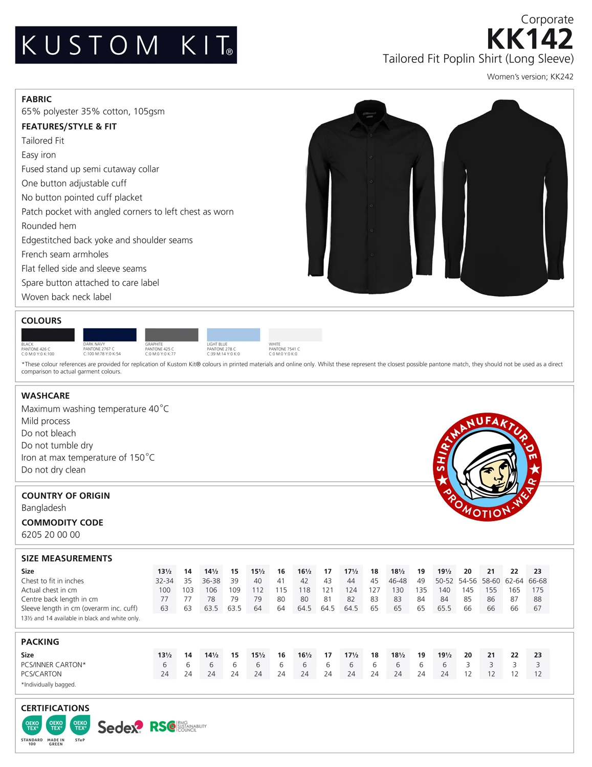 Kustom Kit Tailored Fit Poplin Shirt Longsleeve