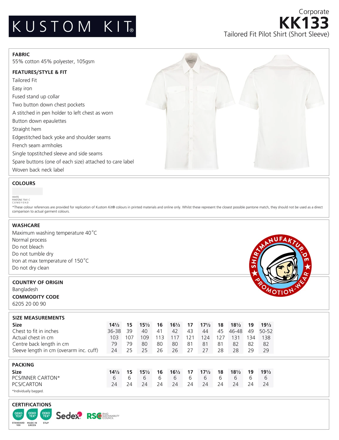 Kustom Kit Tailored Fit Pilot Shirt