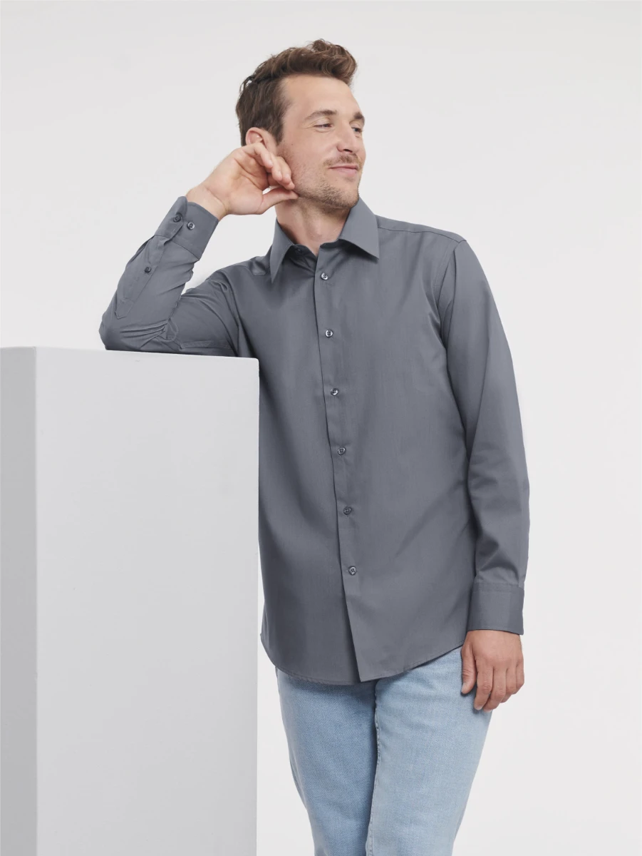 Russell Mens Poly-Cotton Tailored Longsleeve Poplin Shirt