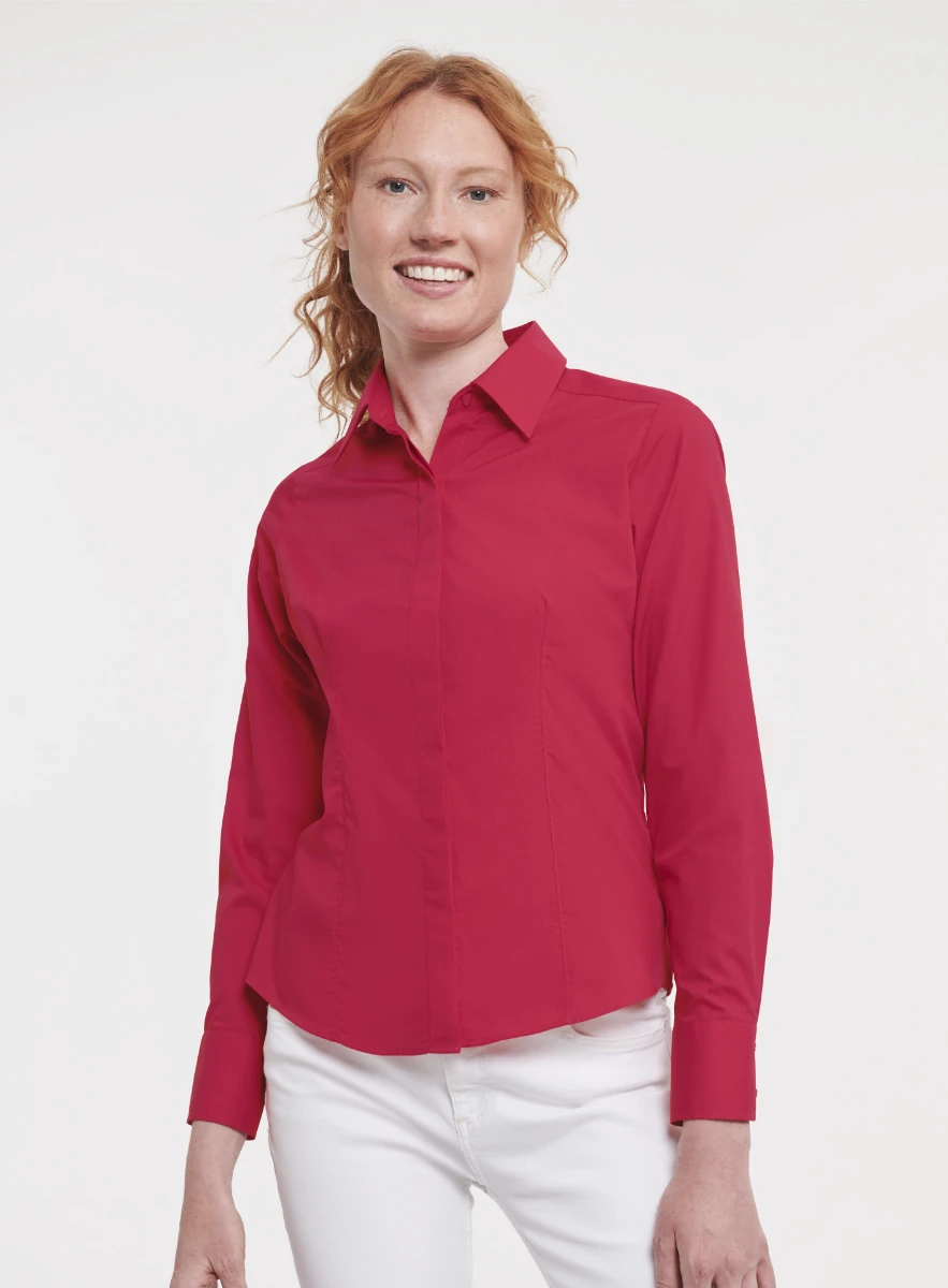 Russell Ladies Poly-Cotton Fitted Longsleeve Poplin Blouse
