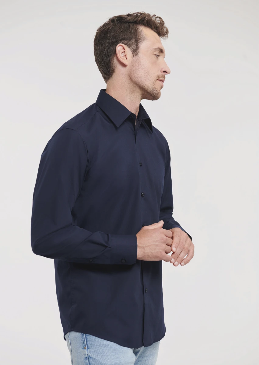 Russell Mens Poly-Cotton Tailored Longsleeve Poplin Shirt