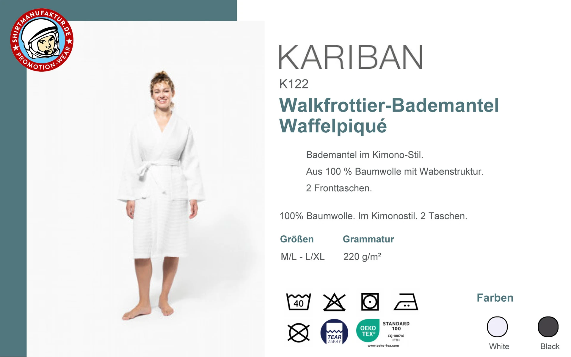 Kariban Walkfrottier-Bademantel Waffelpiquè