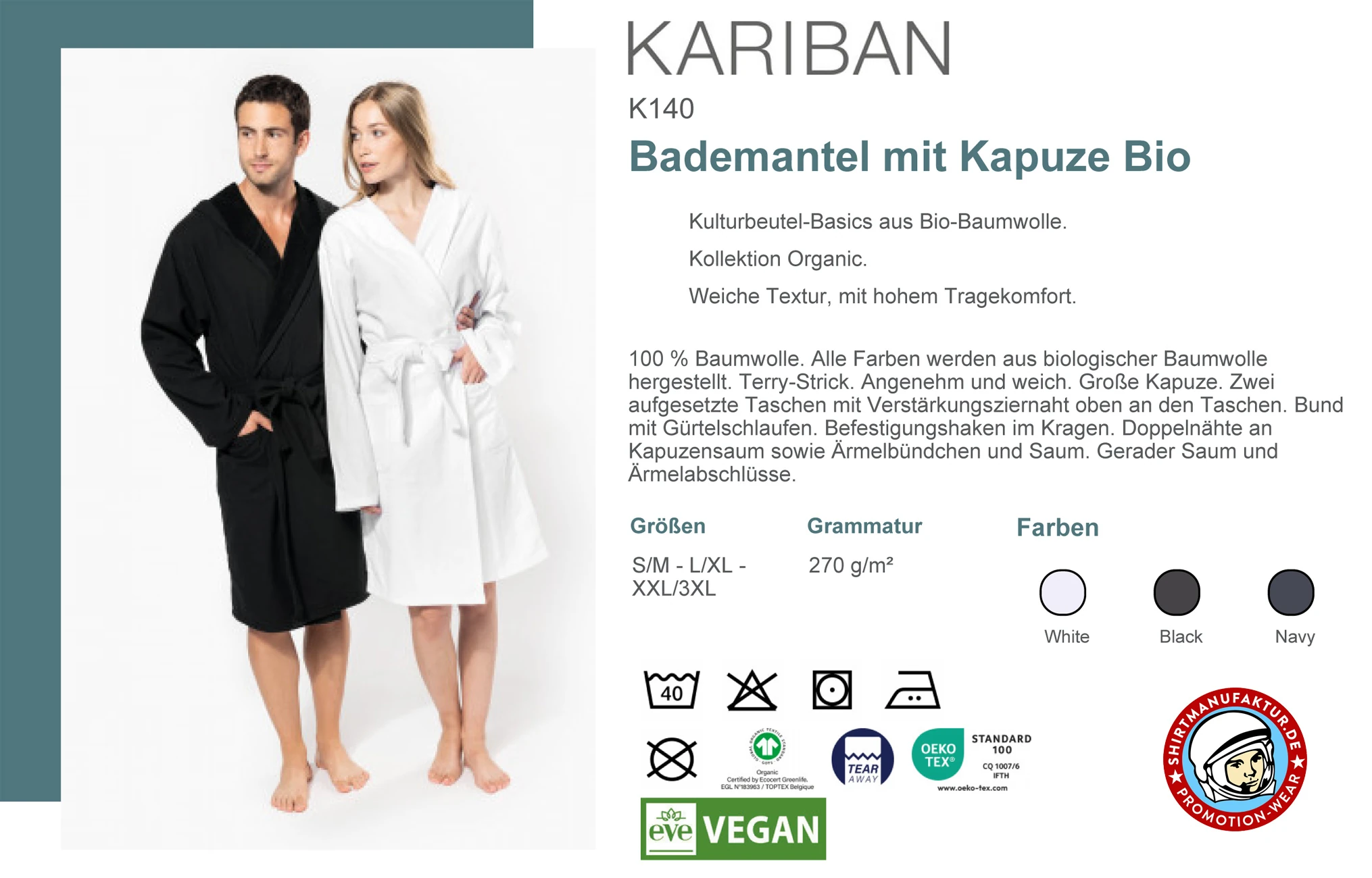 Kariban Bademantel mit Kapuze