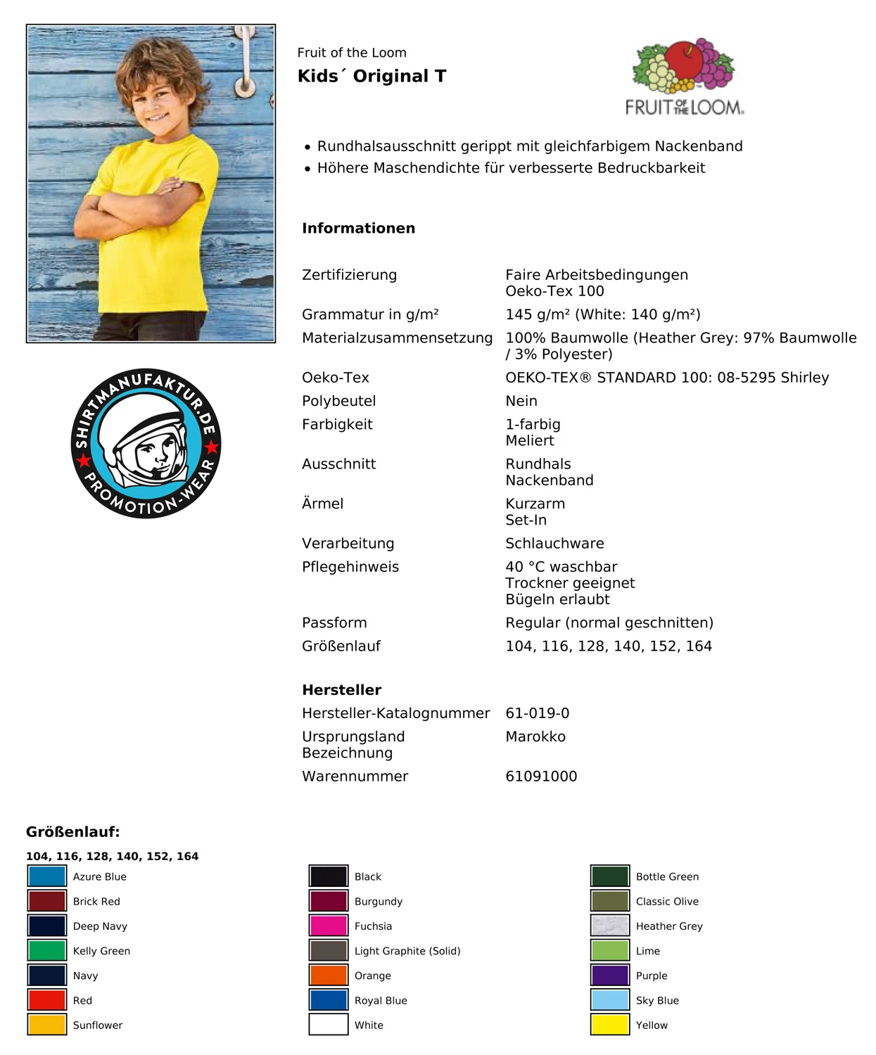 Fruit of the Loom Kids Original T