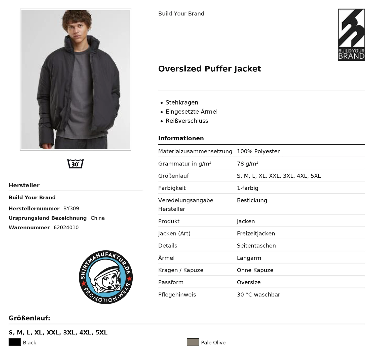 Build Your Brand Oversized Puffer Jacket