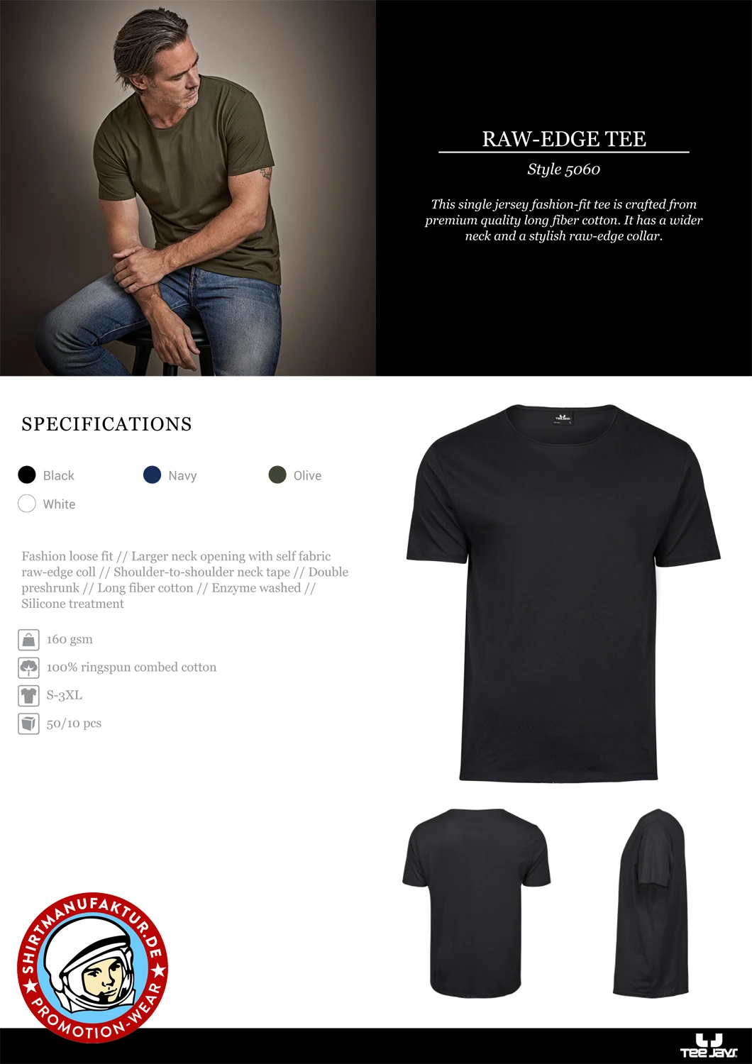 Tee Jays Mens Raw-Edge Tee