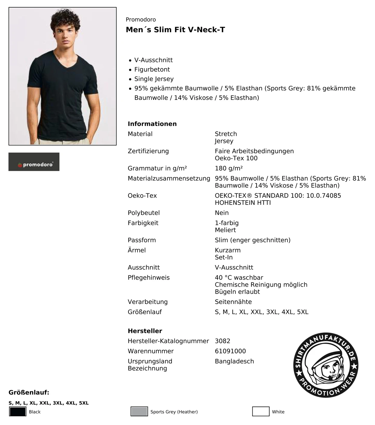 Promodoro Slim Fit V-Neck-T