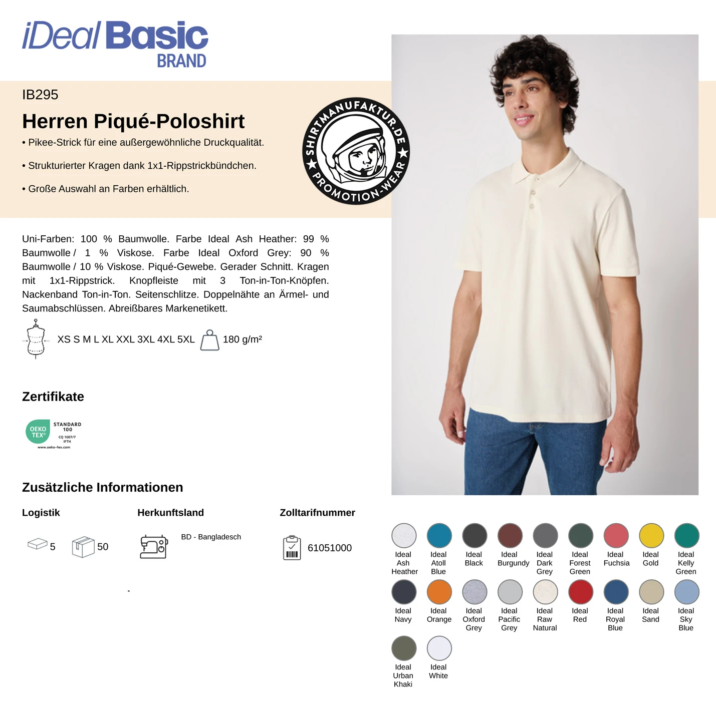 Ideal Basic Mens Piqué 180 Polo