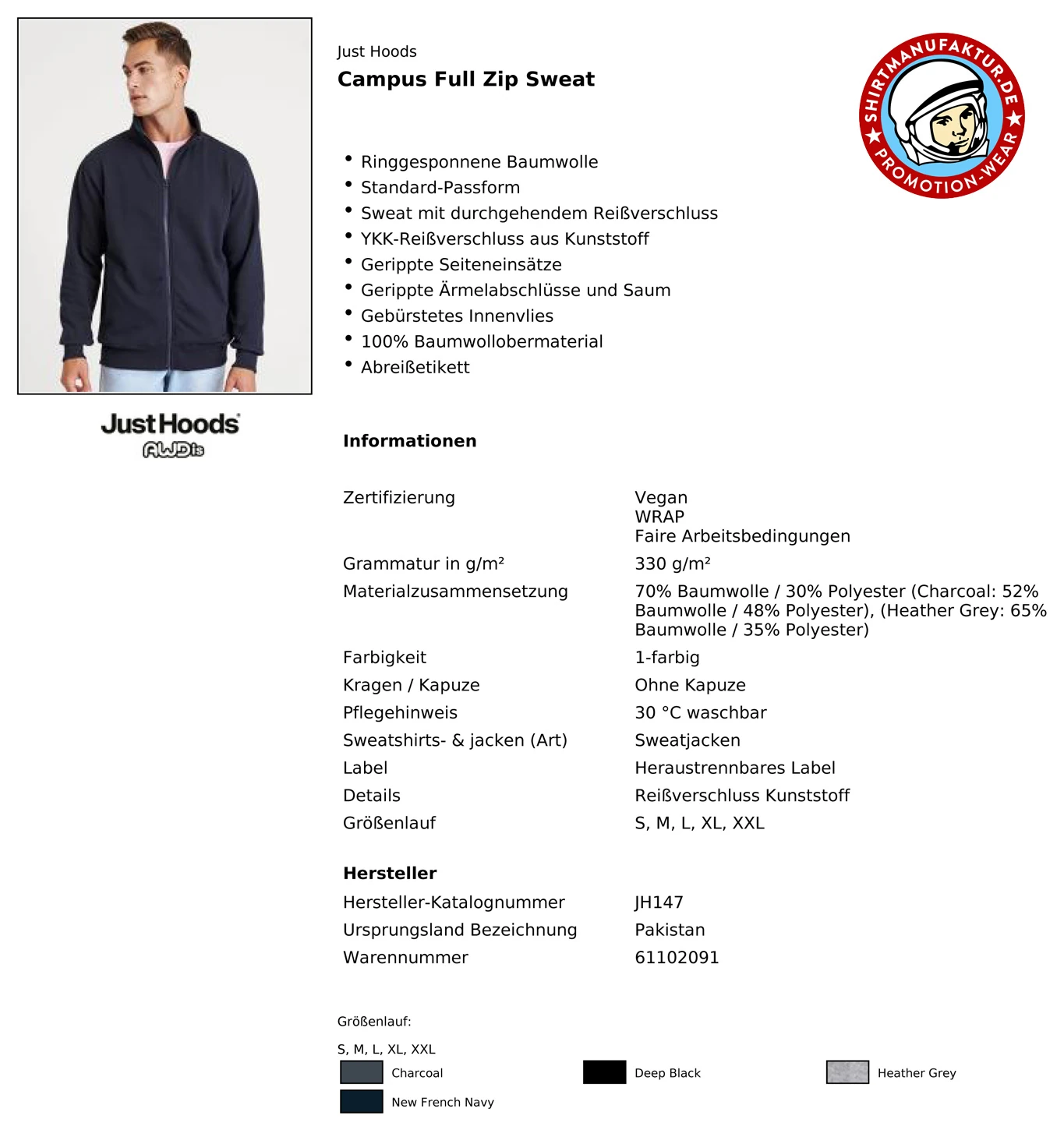 Just Hoods Campus Full Zip Sweat