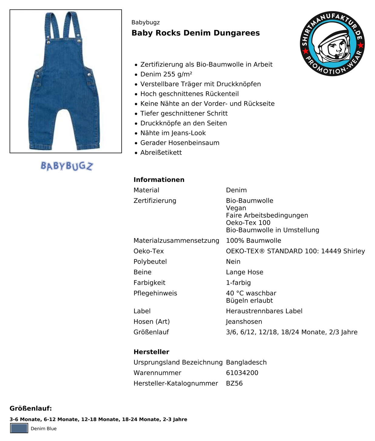 Babybugz Baby Rocks Denim Dungarees