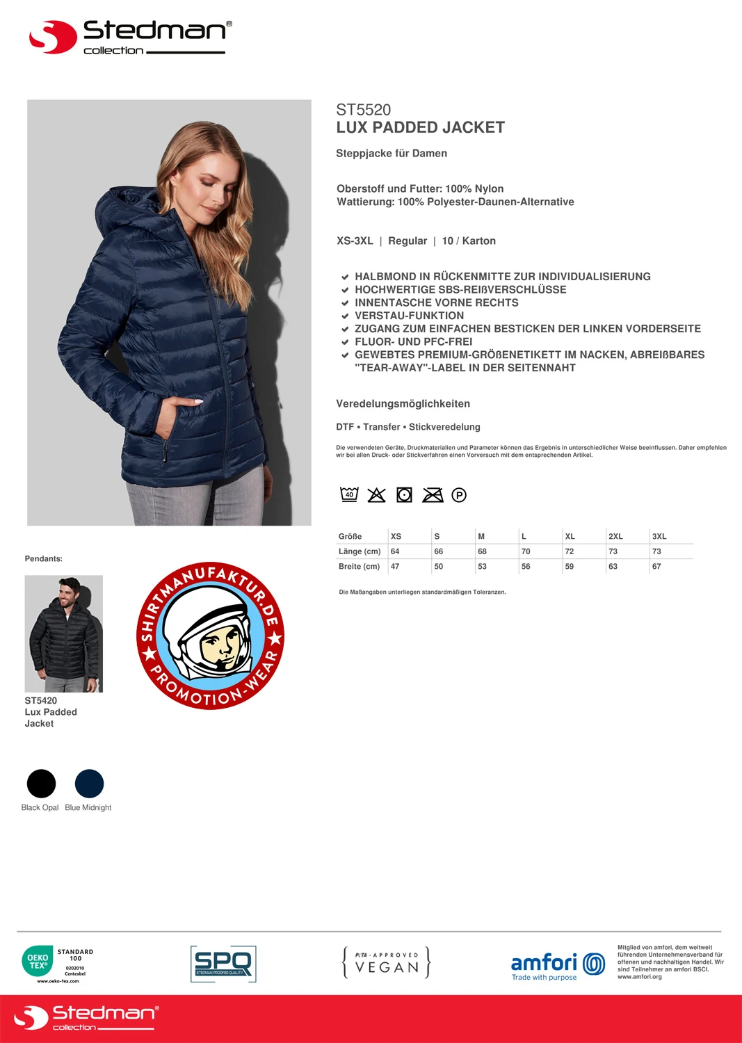 Stedman Womens Lux Padded Jacket