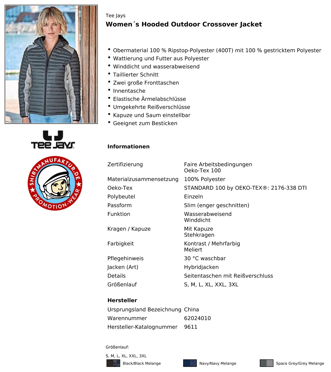 Tee Jays Womens Hooded Outdoor Crossover Jacket