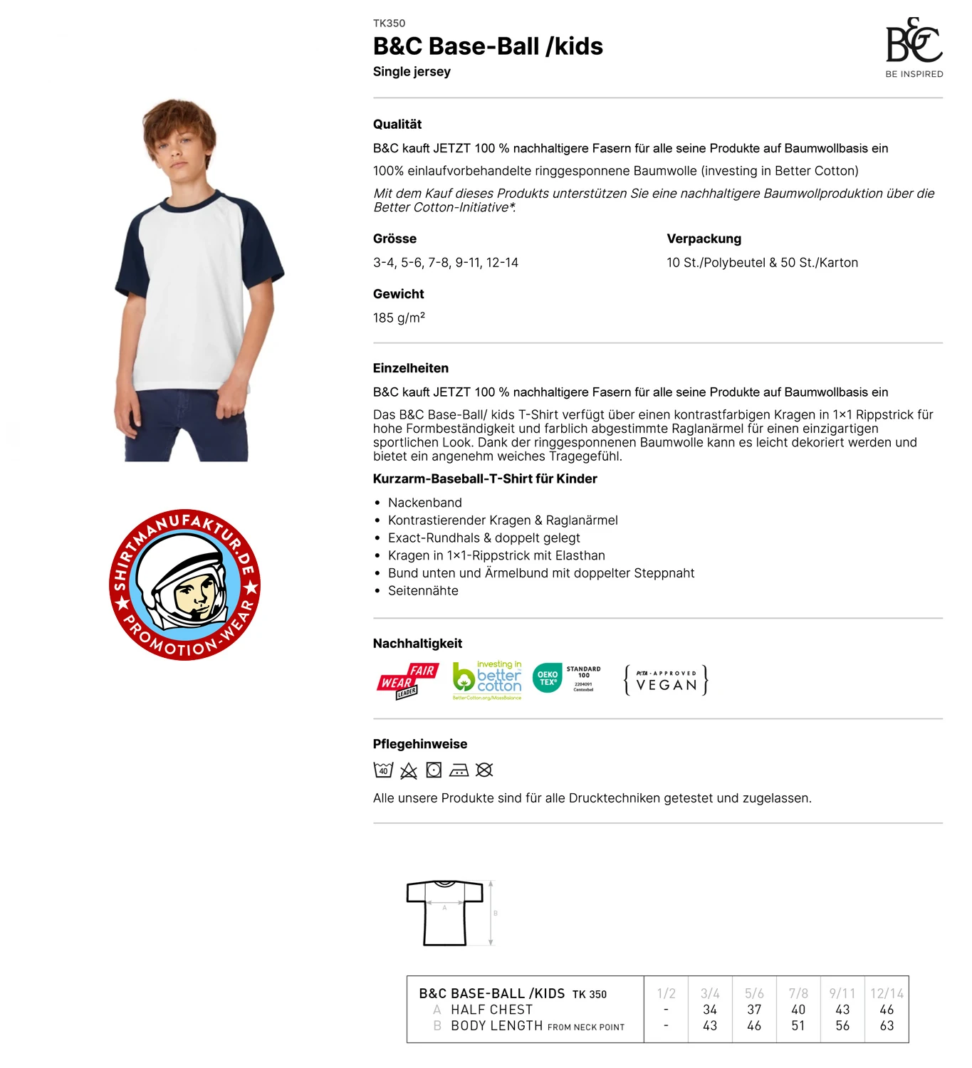 B&C Kids T-Shirt Base-Ball