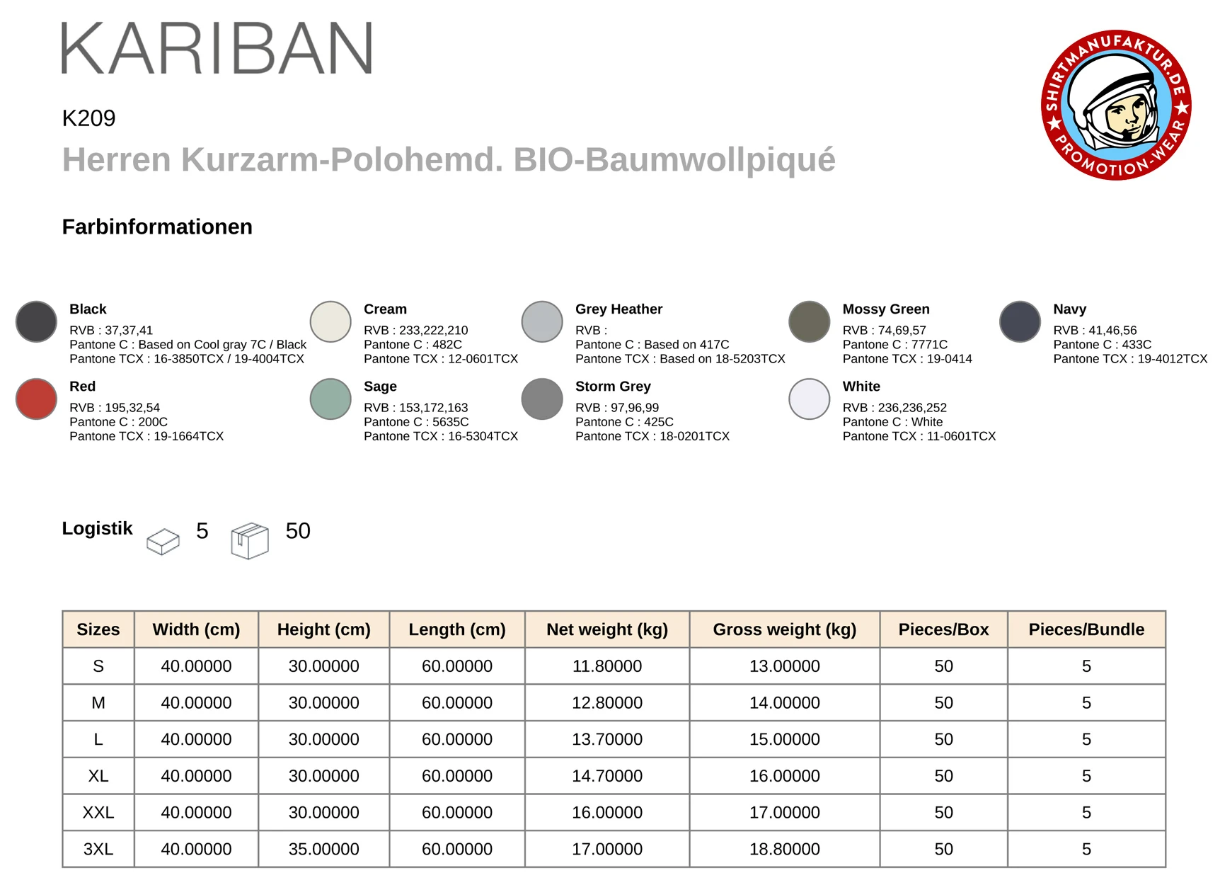 Kariban Kurzarm Polohemd