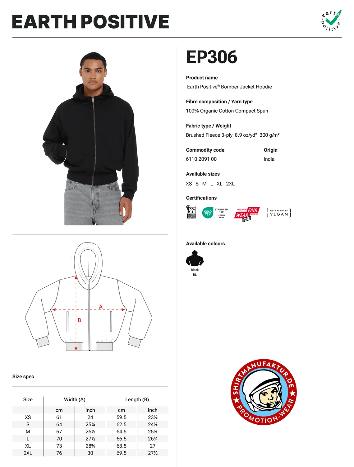 Earth Positive Bomber Jacket Hoodie