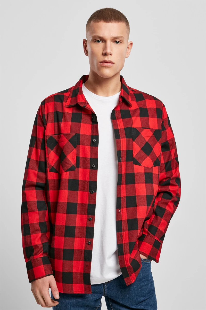 Build Your Brand, Checked Flanell Shirt BY031, black/red