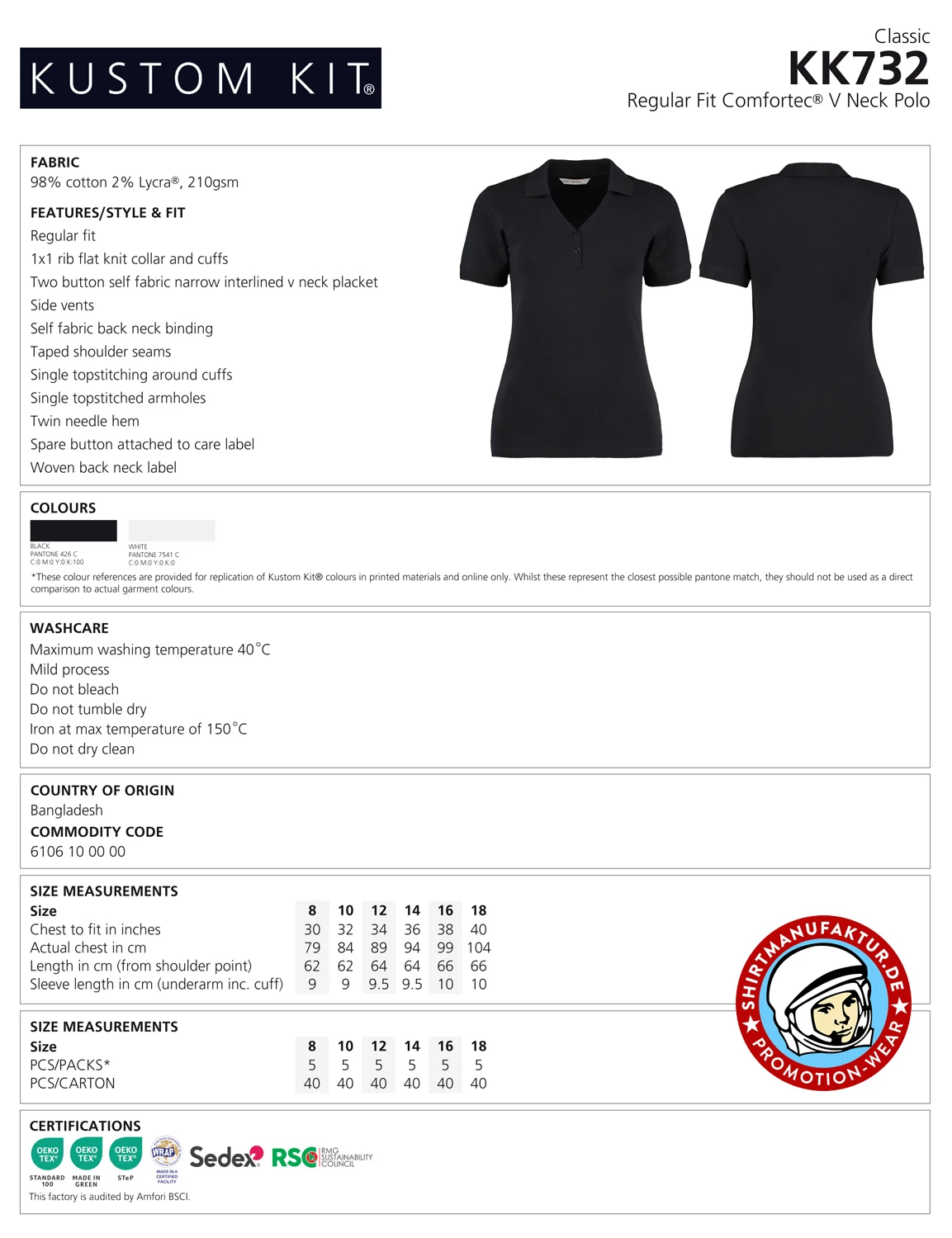 Kustom Kit Womens Comfortec V-Neck Polo