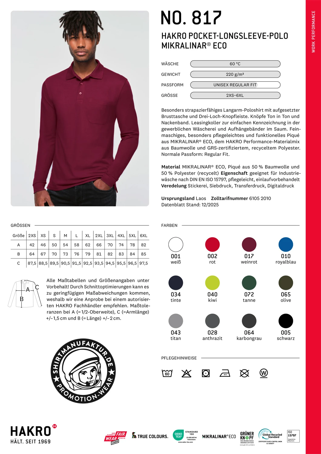 Hakro Pocket-Longsleeve-Polo Mikralinar Eco