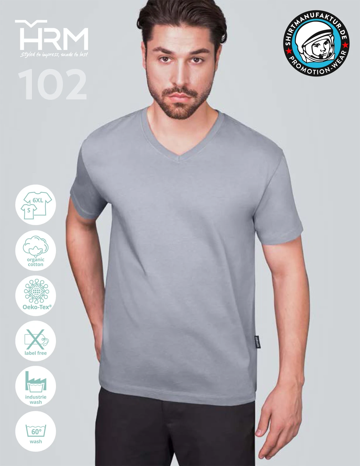 HRM 102, info-sheet, v-kragen t-shirt