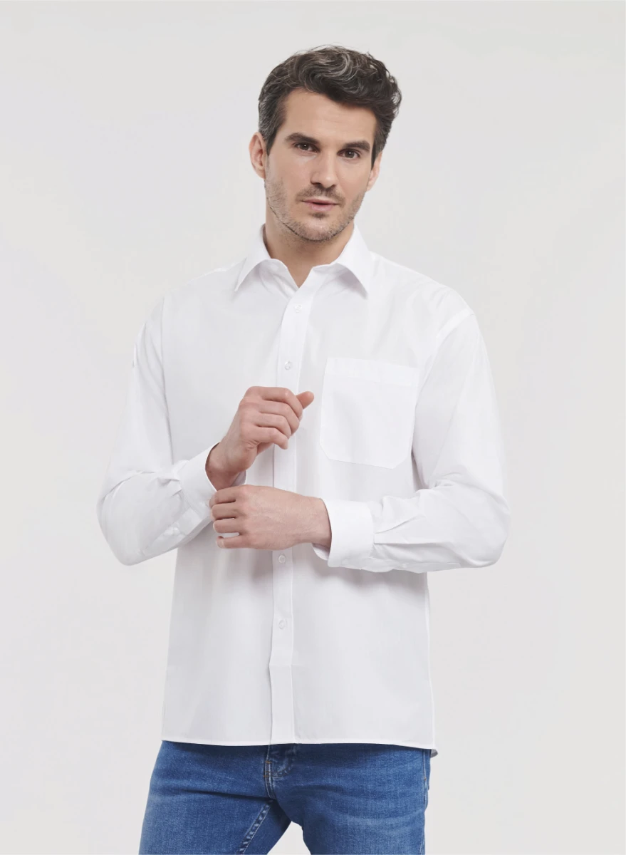 Russell Mens Poly-Cotton Longsleeve Poplin Shirt Russell Mens Poly-Cotton Longsleeve Poplin Shirt
