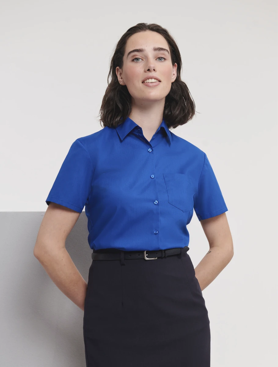 Russell Ladies Short Sleeve Poly-Cotton Poplin Blouse