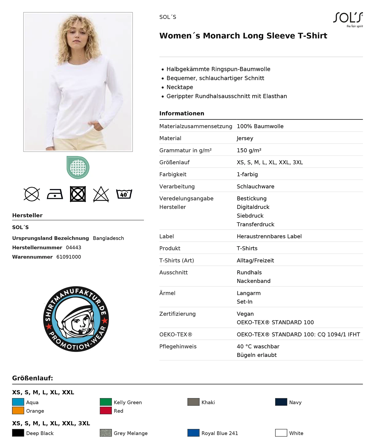 Sol's Womens Monarch Longsleeve