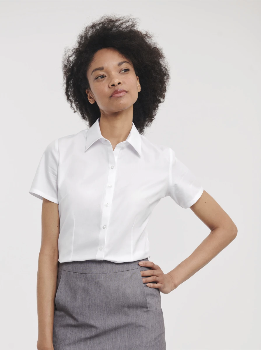 Russell Ladies Short Sleeve Tailored Herringbone Blouse