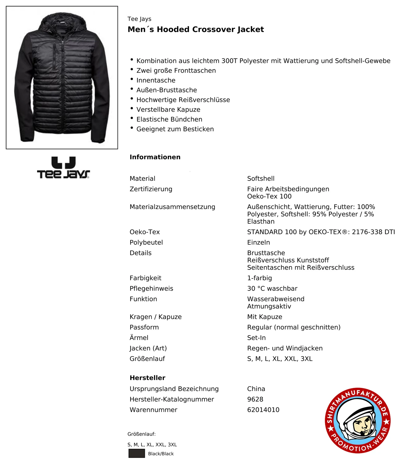 Tee Jays Mens Hooded Crossover Jacket