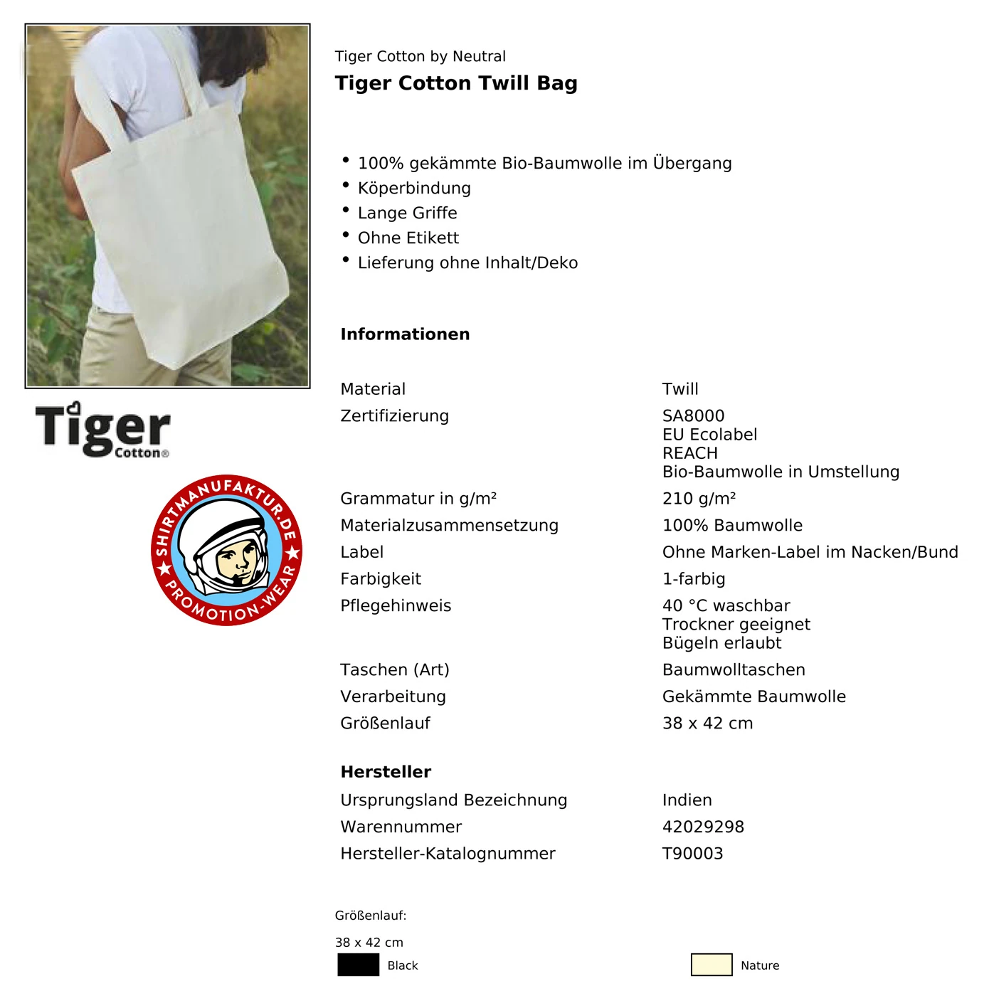 Neutral Tiger Cotton Twill Bag