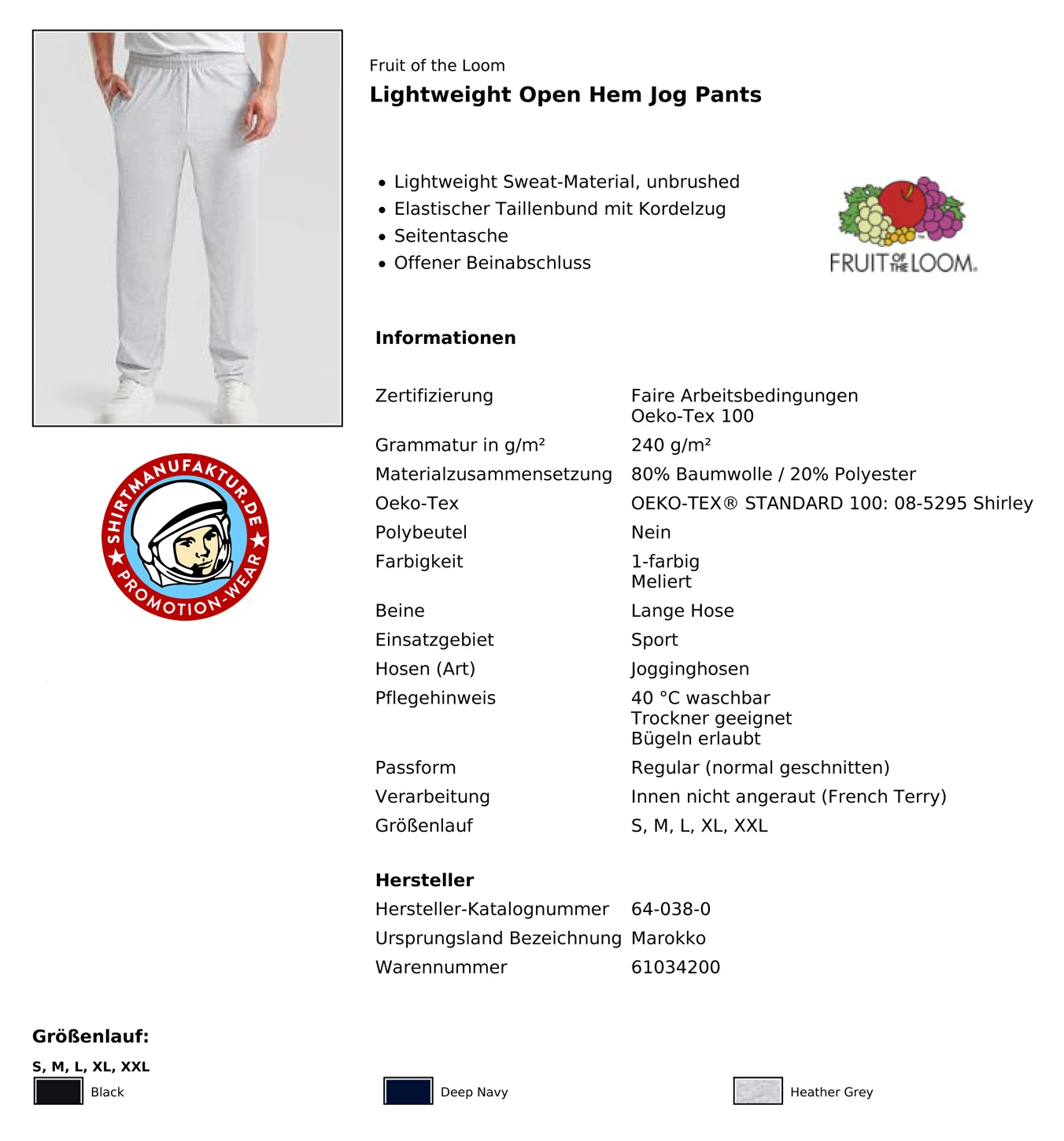 Fruit of the Loom Lightweight Open Hem Jog Pants