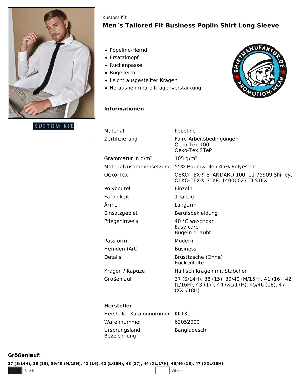 Kustom Kit Tailored Fit Business Shirt