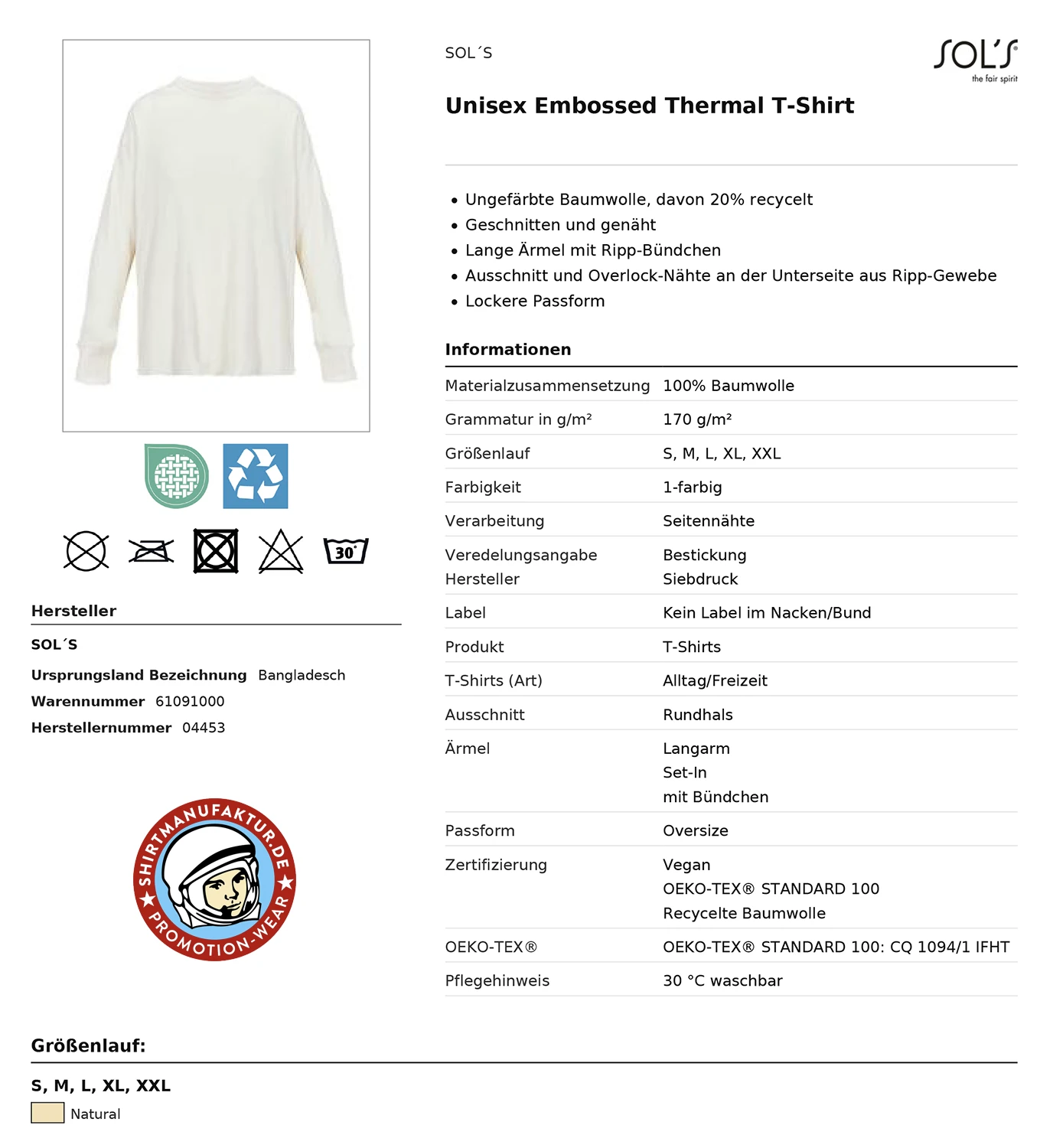 Sol's Embossed Thermal Longsleeve