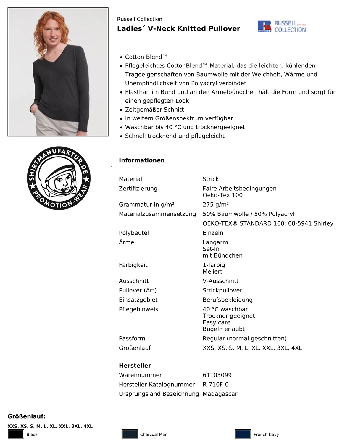 Russell Ladies V-Neck Knitted Pullover