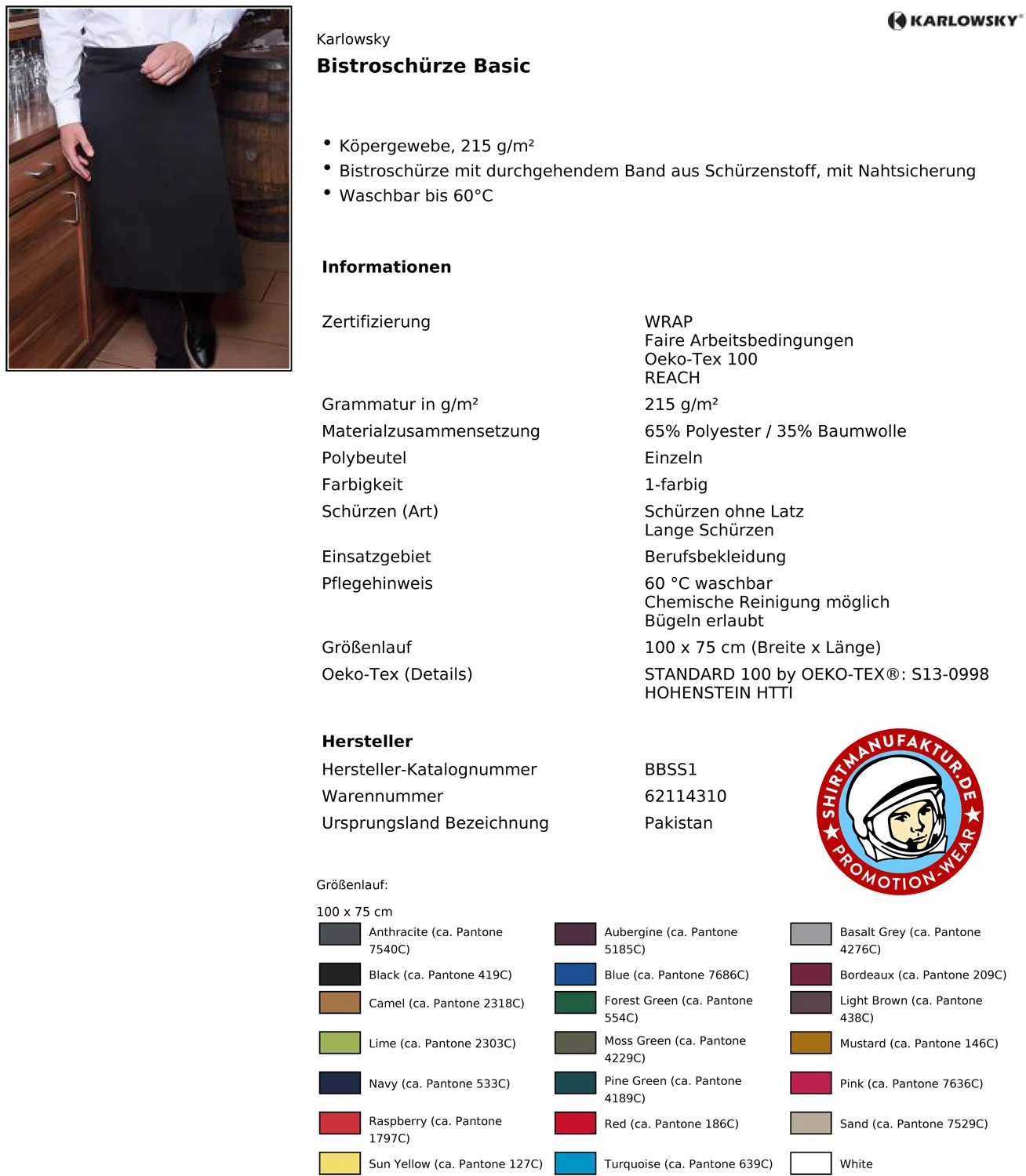 Karlowsky Bistroschürze Basic