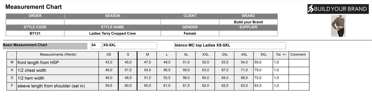 Build Your Brand Ladies Terry Cropped Crew